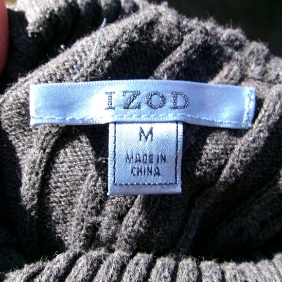 IZOD Turtleneck Ladies Womens Gray Cable Knit Fisherman Sweater Size Medium VGUC - Picture 7 of 14